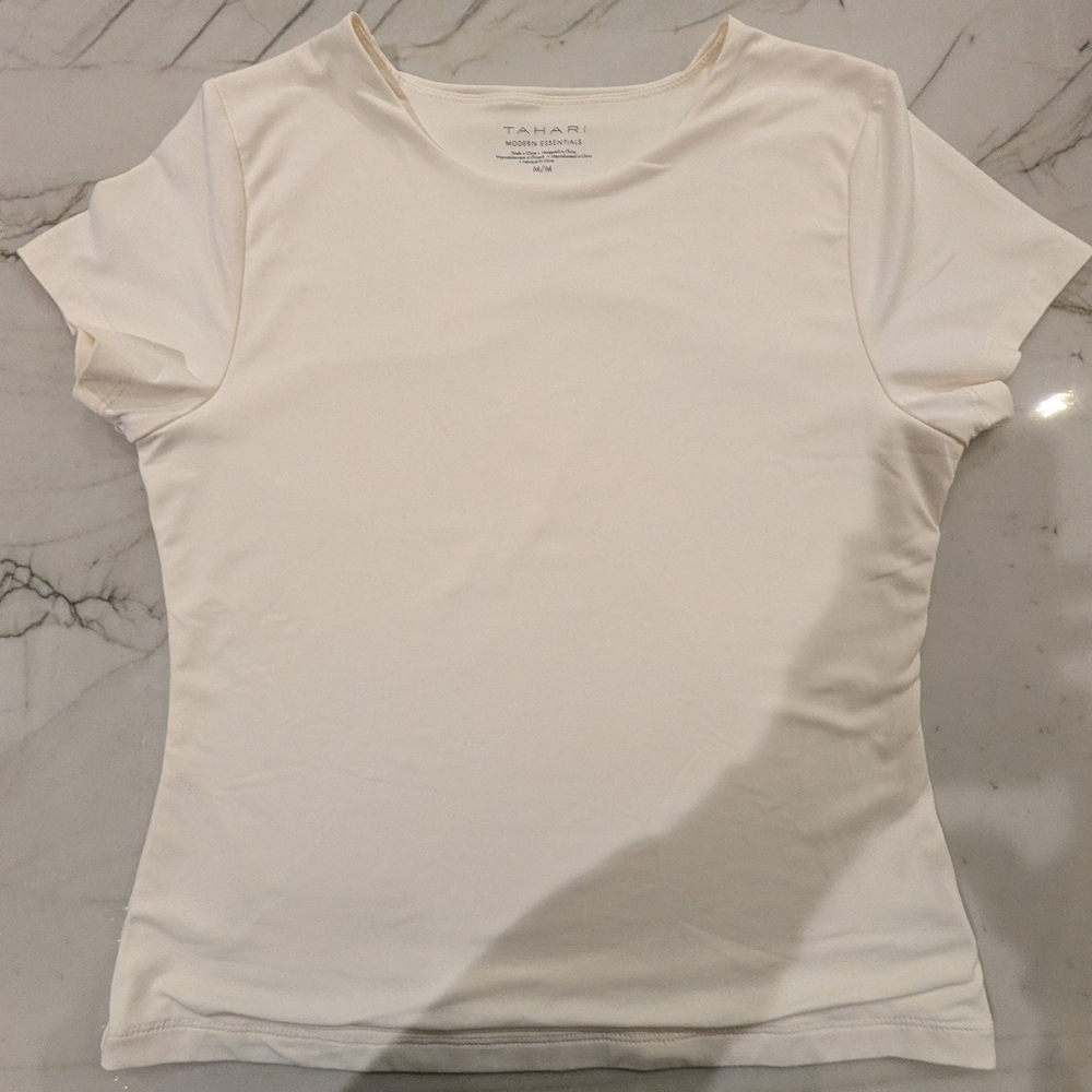 Tahari Women's Short Sleeve Cream Tee